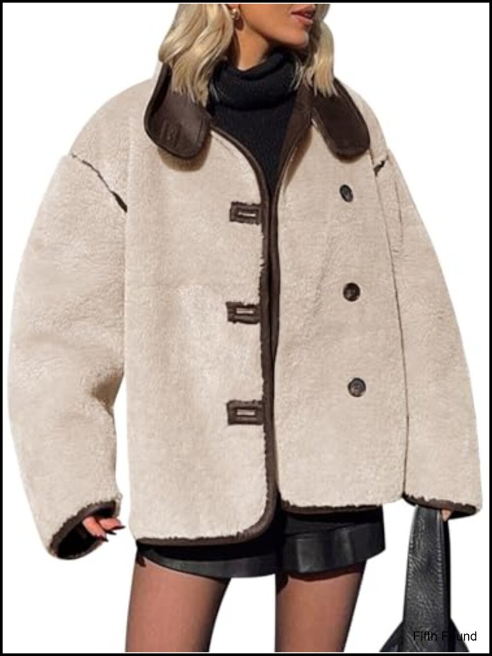 Faux Fur Jacket Warm Winter Stand Collar Button Down Coat
